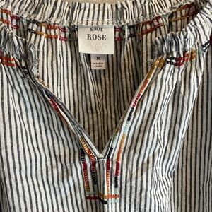 Off the shoulder linen blend striped boho dress